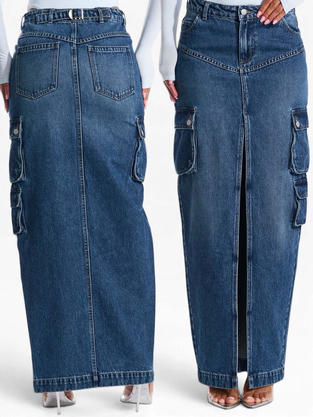 Naked Wardrobe Denim Cargo Maxi Skirt – New With Tags